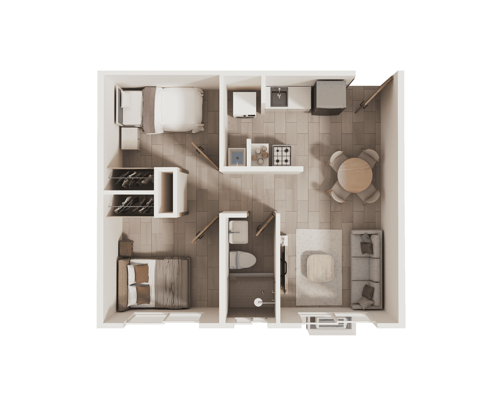 Planta arquitectónica Modelo D — 43.37 m²